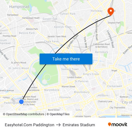Easyhotel.Com Paddington to Emirates Stadium map