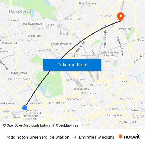 Paddington Green Police Station to Emirates Stadium map