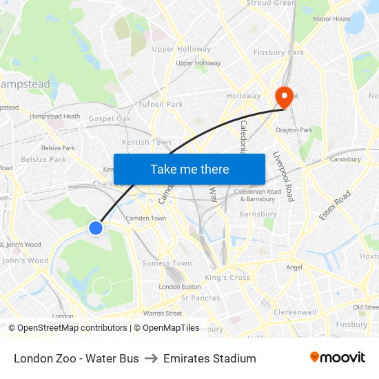 London Zoo - Water Bus to Emirates Stadium map