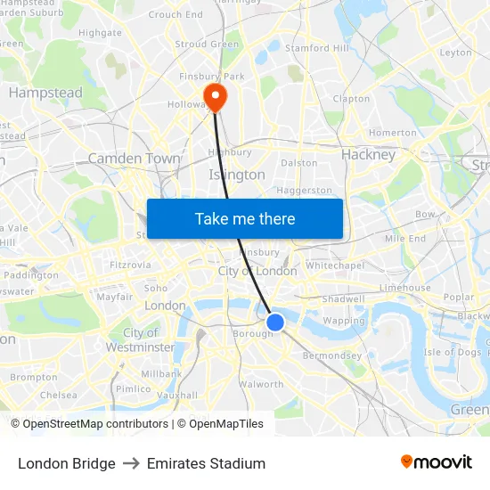 London Bridge to Emirates Stadium map