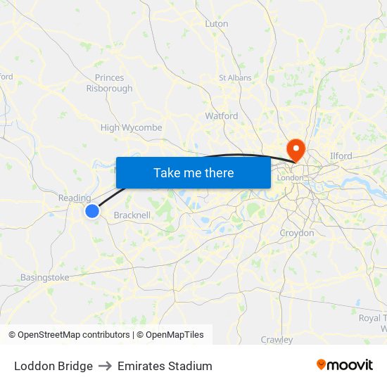 Loddon Bridge to Emirates Stadium map