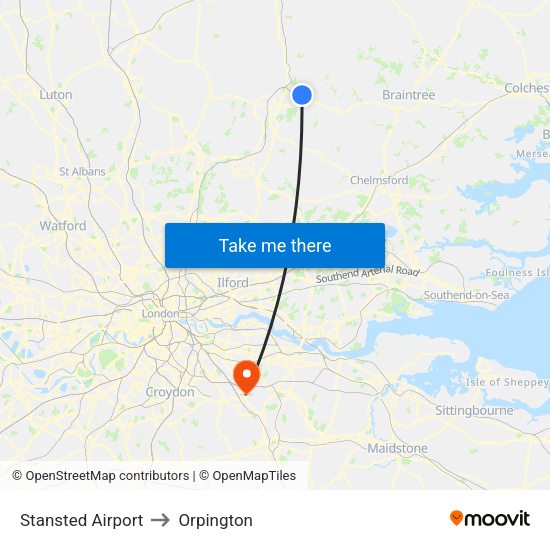 Stansted Airport to Orpington map