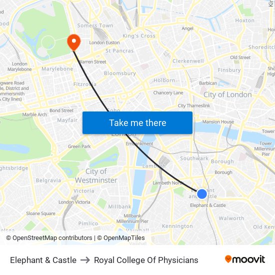 Elephant & Castle to Royal College Of Physicians map