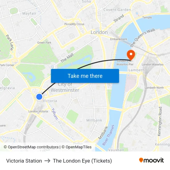 Victoria Station to The London Eye (Tickets) map