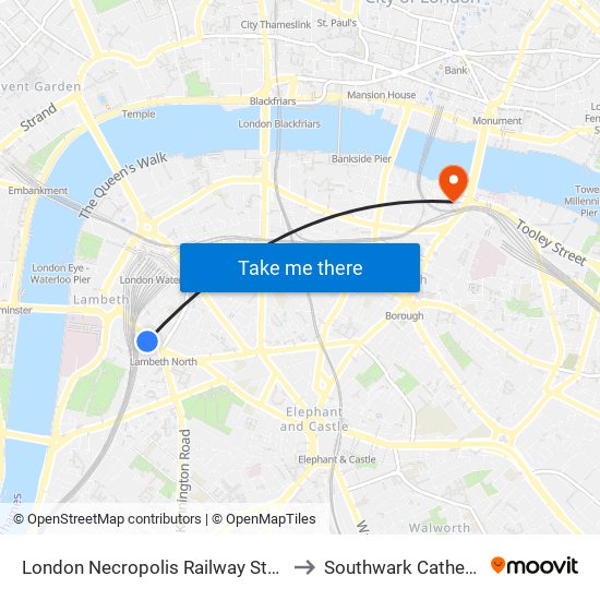 London Necropolis Railway Station to Southwark Cathedral map