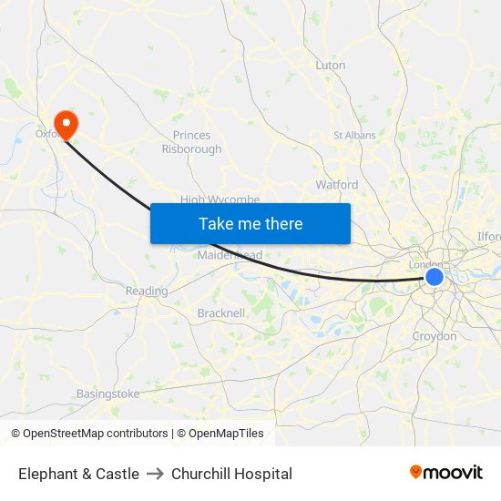 Elephant & Castle to Churchill Hospital map