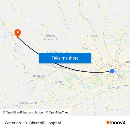 Waterloo to Churchill Hospital map