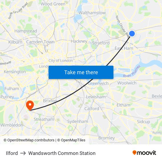 Ilford to Wandsworth Common Station map