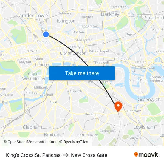 King's Cross St. Pancras to New Cross Gate map