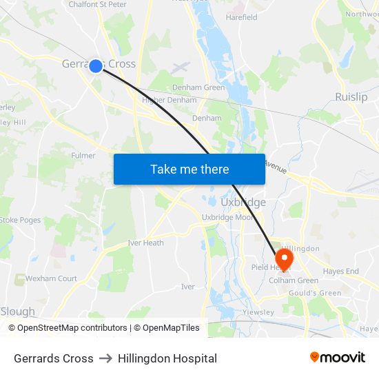 Gerrards Cross to Hillingdon Hospital map