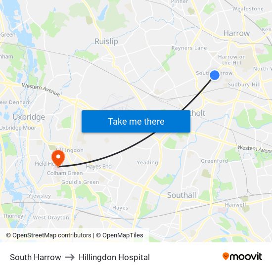 South Harrow to Hillingdon Hospital map