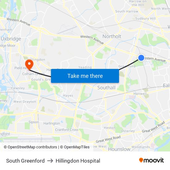 South Greenford to Hillingdon Hospital map