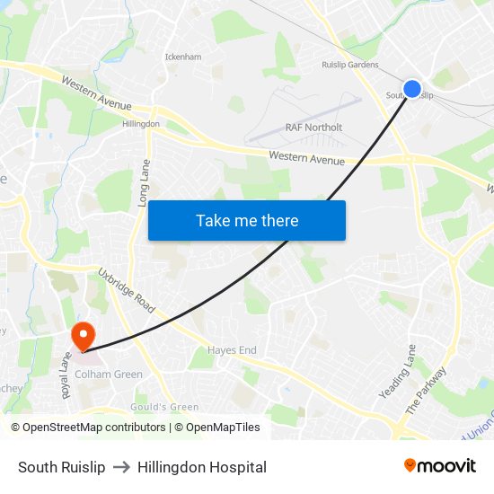 South Ruislip to Hillingdon Hospital map