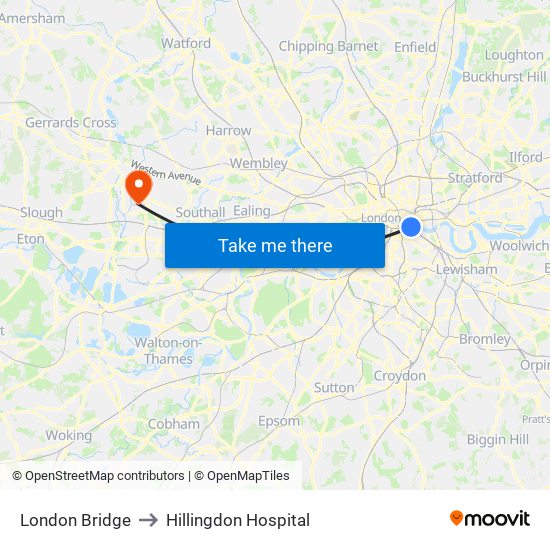 London Bridge to Hillingdon Hospital map