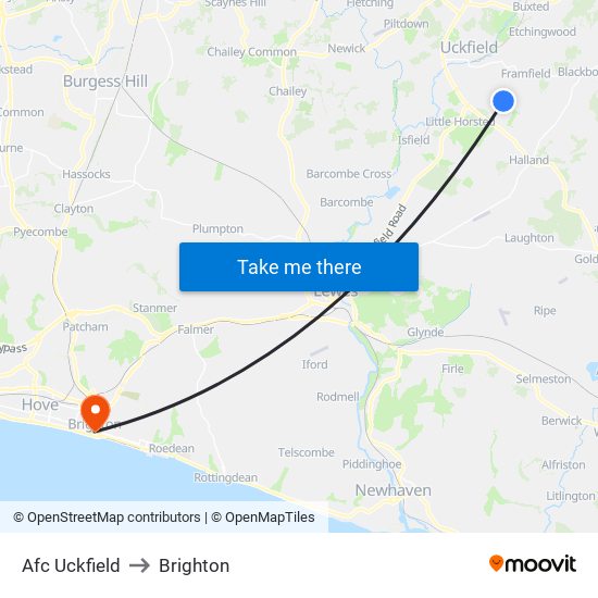 Afc Uckfield to Brighton map