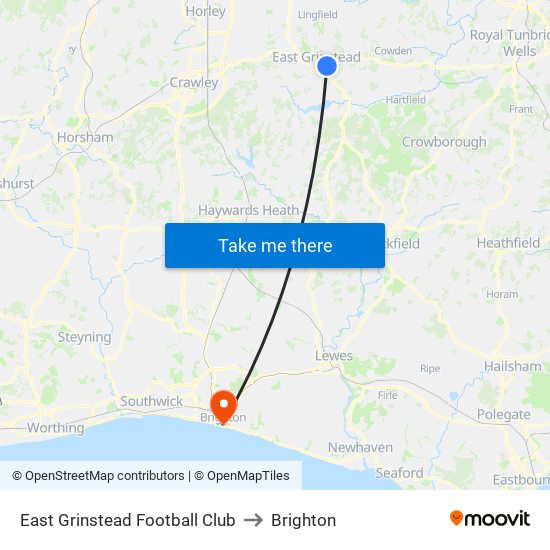 East Grinstead Football Club to Brighton map