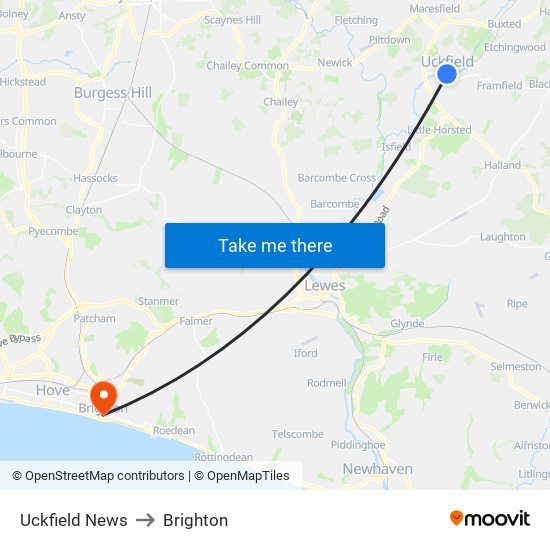 Uckfield News to Brighton map