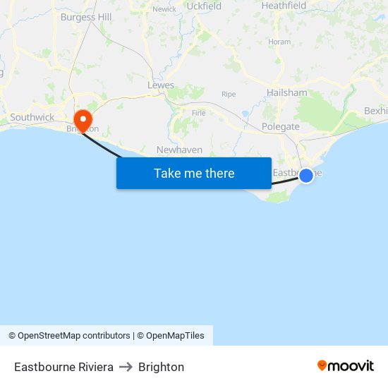 Eastbourne Riviera to Brighton map
