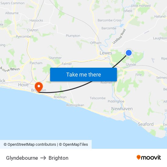 Glyndebourne to Brighton map
