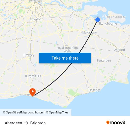 Aberdeen to Brighton map
