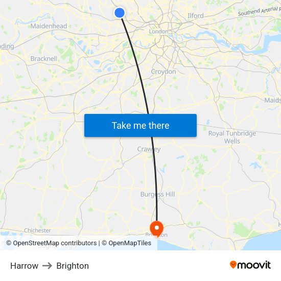 Harrow to Brighton map
