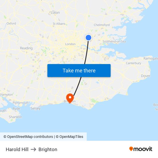 Harold Hill to Brighton map