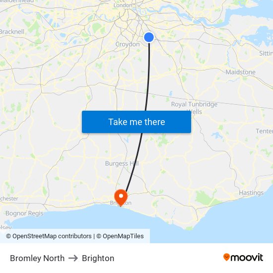 Bromley North to Brighton map