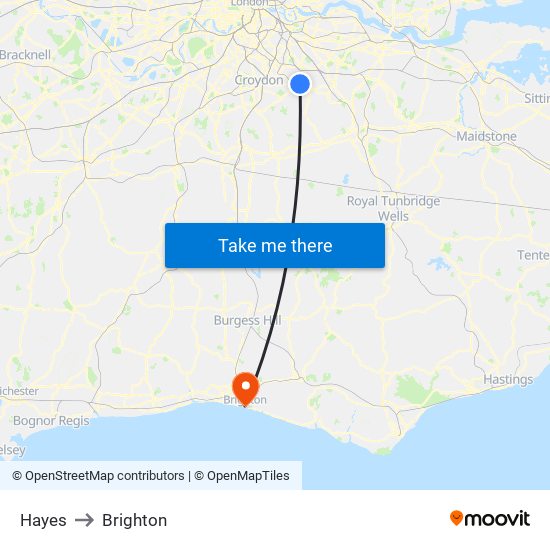 Hayes to Brighton map