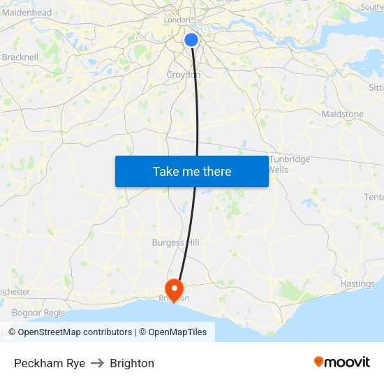Peckham Rye to Brighton map