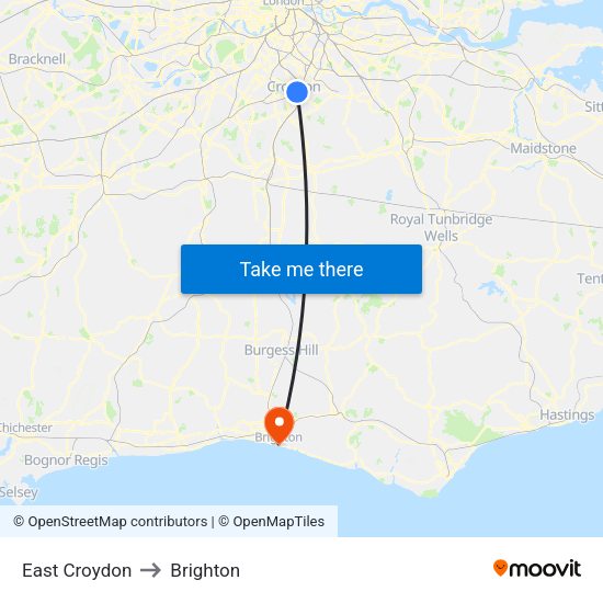East Croydon to Brighton map
