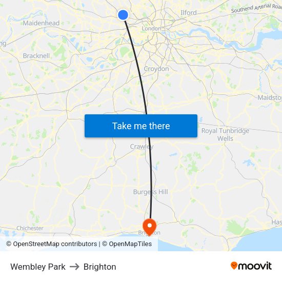 Wembley Park to Brighton map