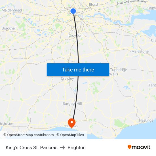 King's Cross St. Pancras to Brighton map