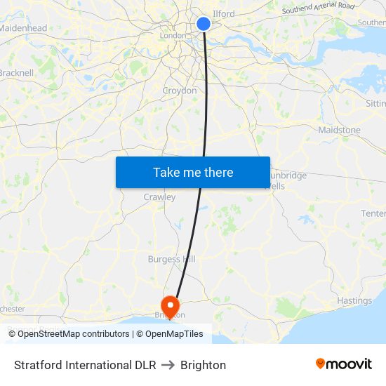 Stratford International DLR to Brighton map