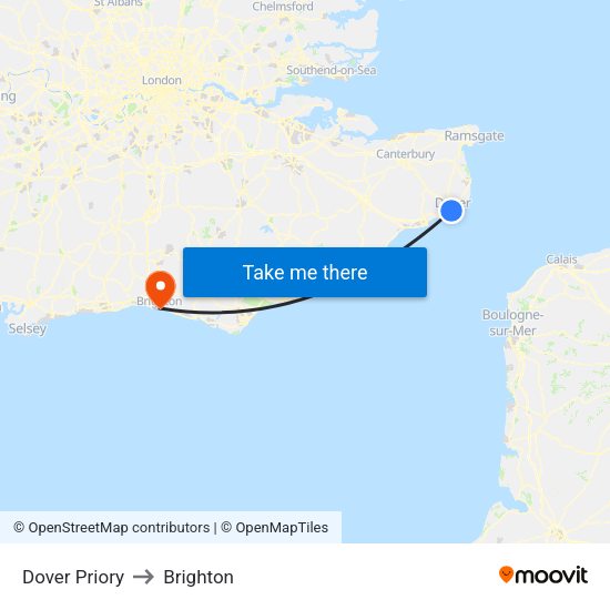 Dover Priory to Brighton map
