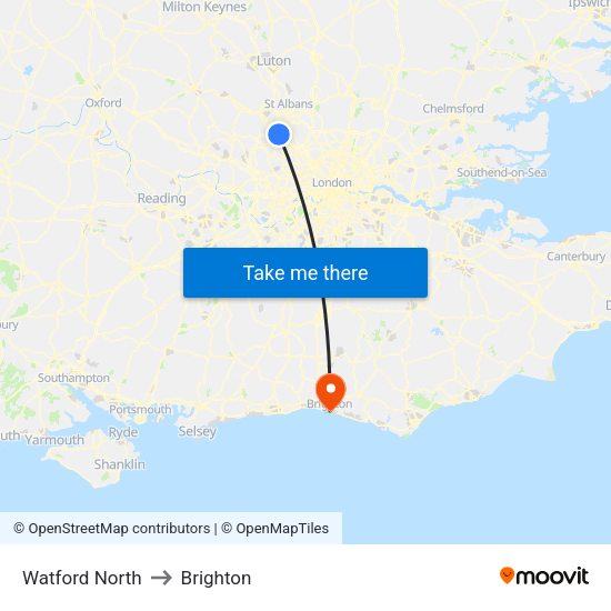 Watford North to Brighton map