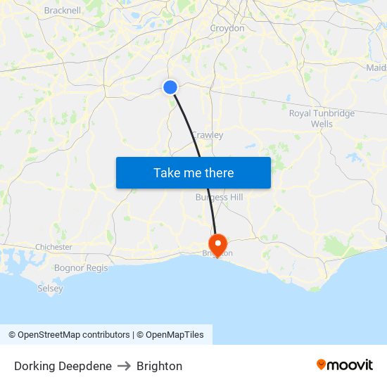 Dorking Deepdene to Brighton map