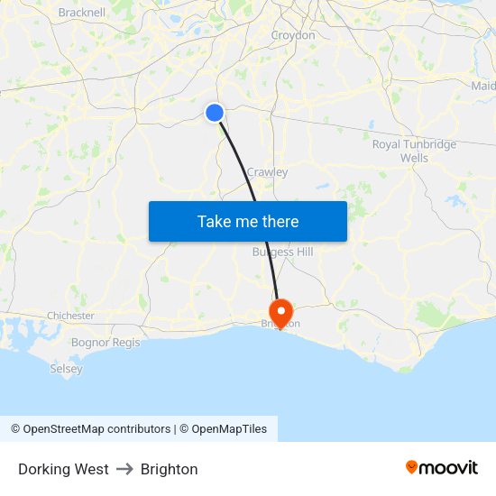 Dorking West to Brighton map