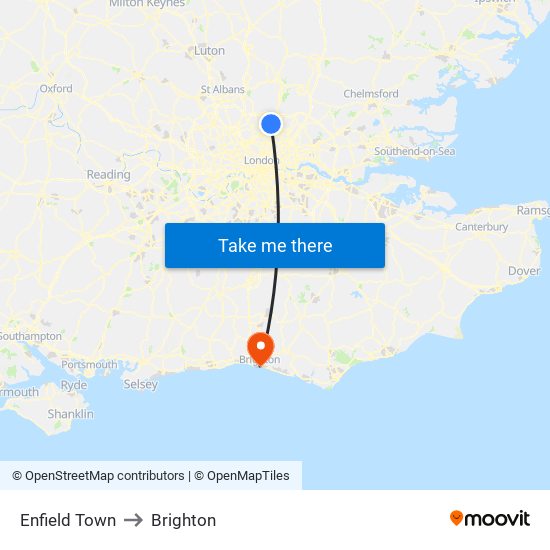 Enfield Town to Brighton map