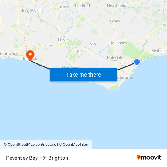 Pevensey Bay to Brighton map