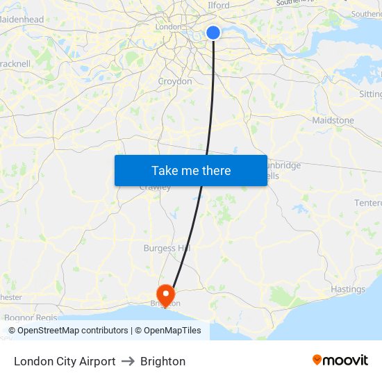 London City Airport to Brighton map