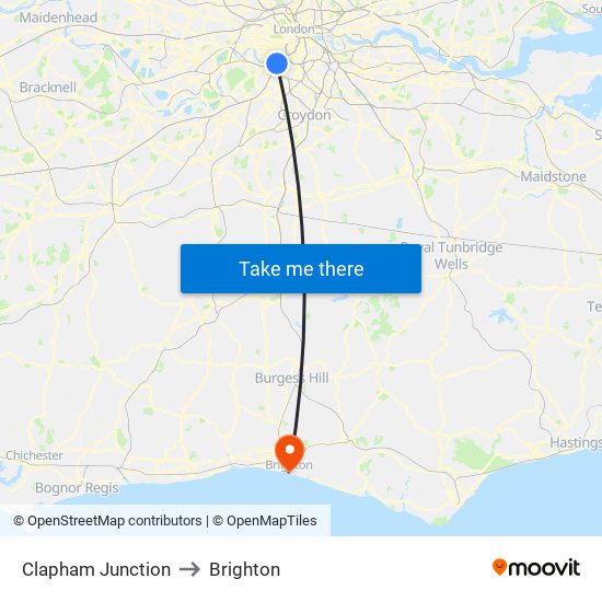 Clapham Junction to Brighton map