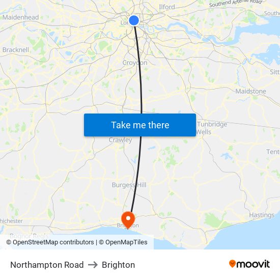 Northampton Road to Brighton map