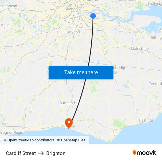 Cardiff Street to Brighton map