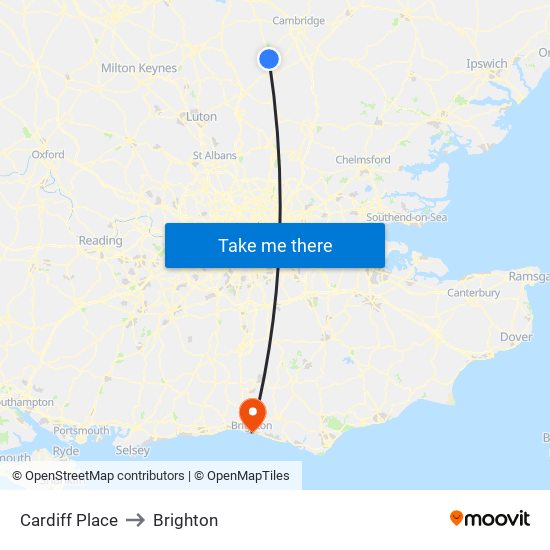 Cardiff Place to Brighton map