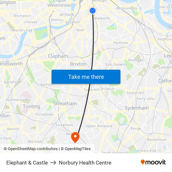 Elephant & Castle to Norbury Health Centre map