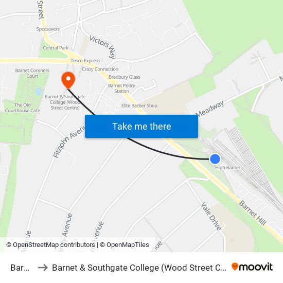 Barnet to Barnet & Southgate College (Wood Street Centre) map