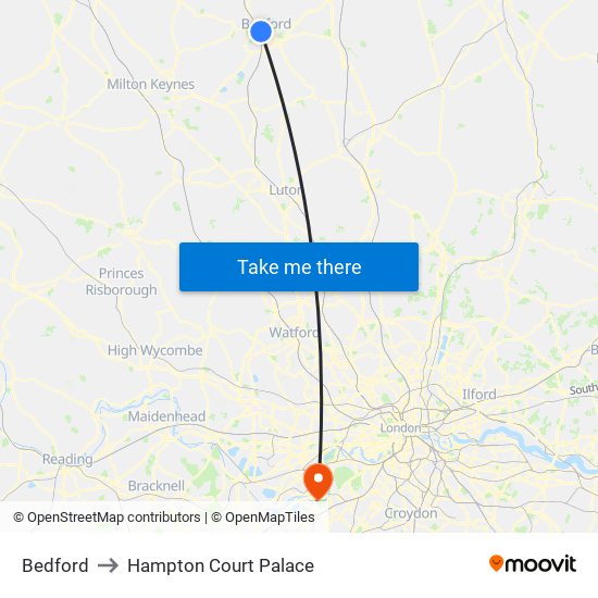 Bedford to Hampton Court Palace map