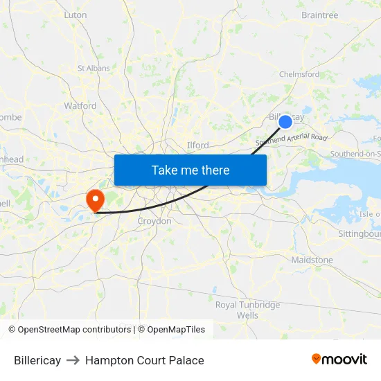 Billericay to Hampton Court Palace map
