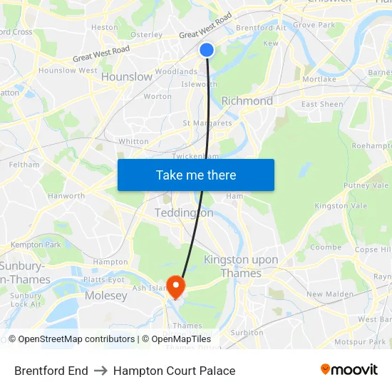 Brentford End to Hampton Court Palace map