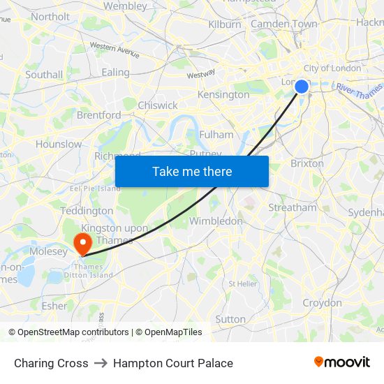 Charing Cross to Hampton Court Palace map